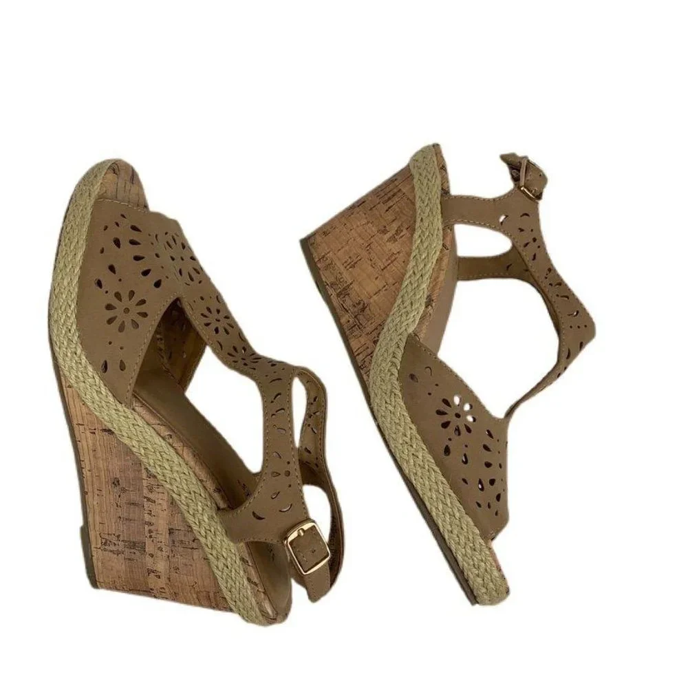 Seychelles Tan Floral Cutout Cork‎ Wedges Sandals